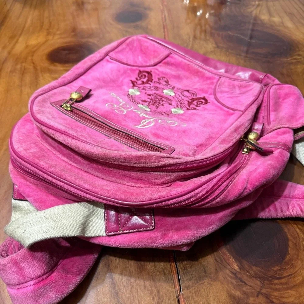 Vintage Y2K Velour Juicy Couture Backpack Bag Embroidered 2000's Velvet